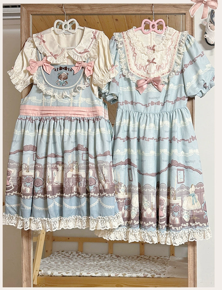 Blue White Lolita Dress Little Bear Embroidered 3-Style Dress 32062:382514 32062:382514