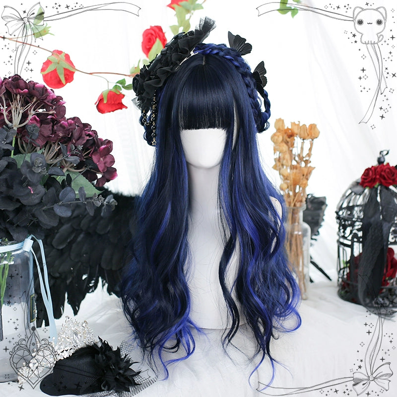 Lolita Wig Blue Black Wig With Big Waves Long Wig 35620:496312 35620:496312