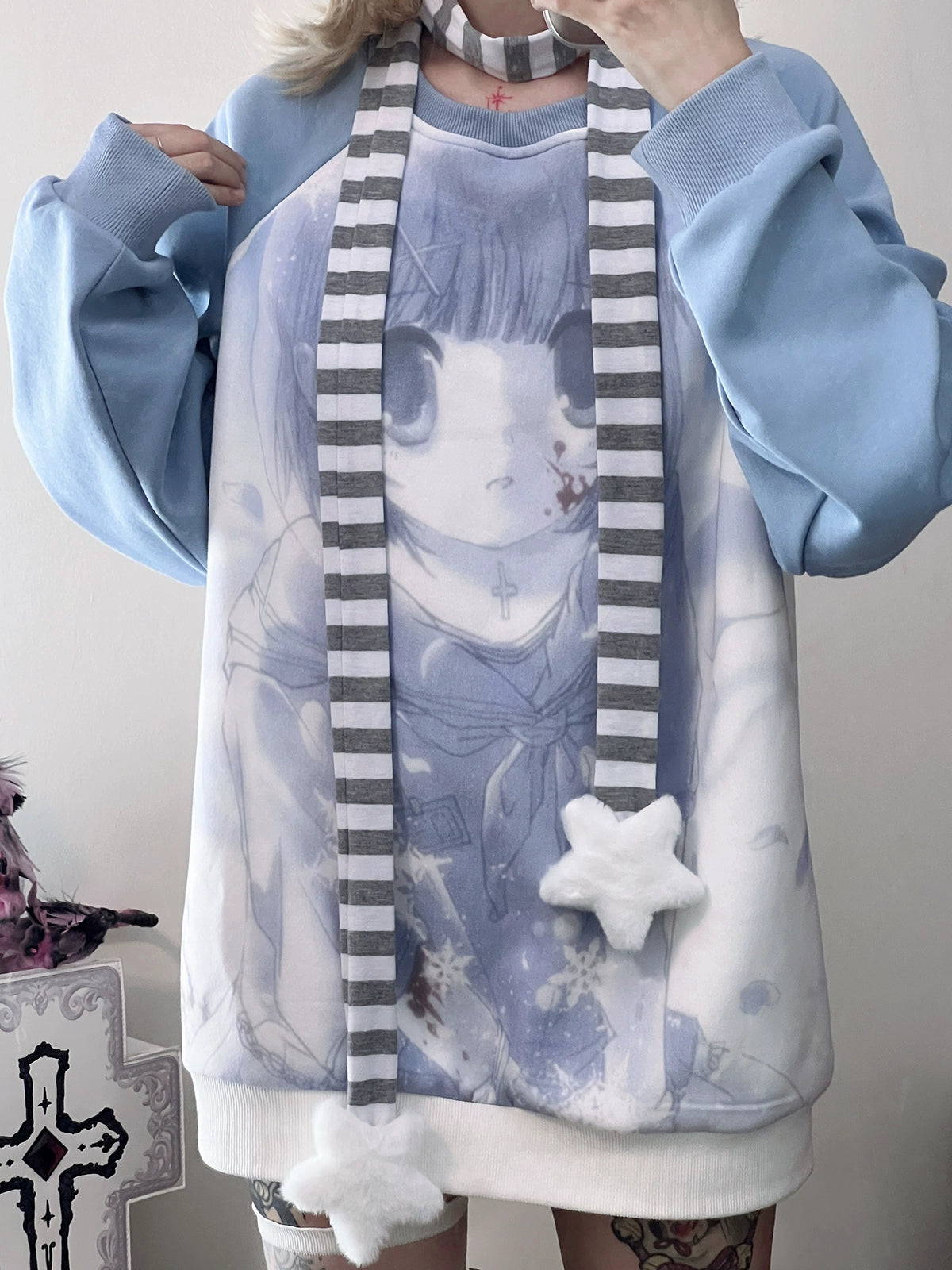 Jirai Kei Blue Sweatshirt Anime Girl Printed Sweatshirt 33326:430944