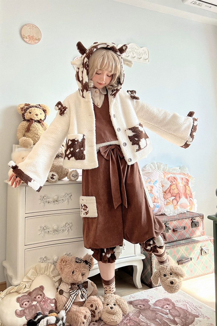 Kawaii Beige Coffee Coat Shirt Vest Shorts 22766:353700 22766:353700