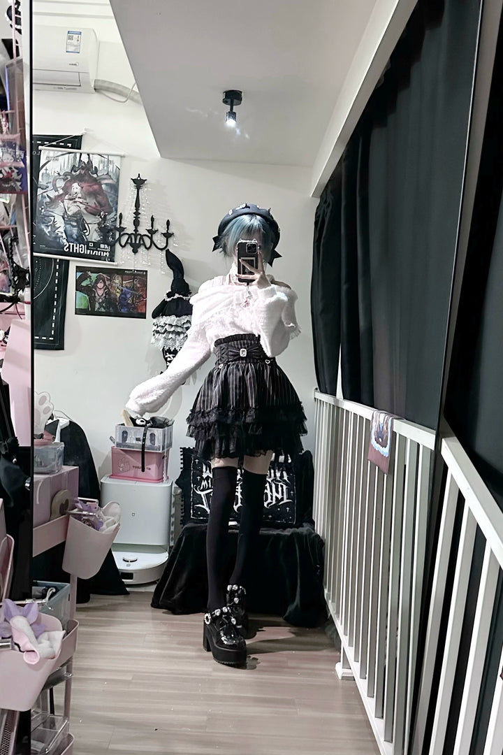 Open-Shoulder Plush Top, Choker with Pearl-Like Chain 44114:801542