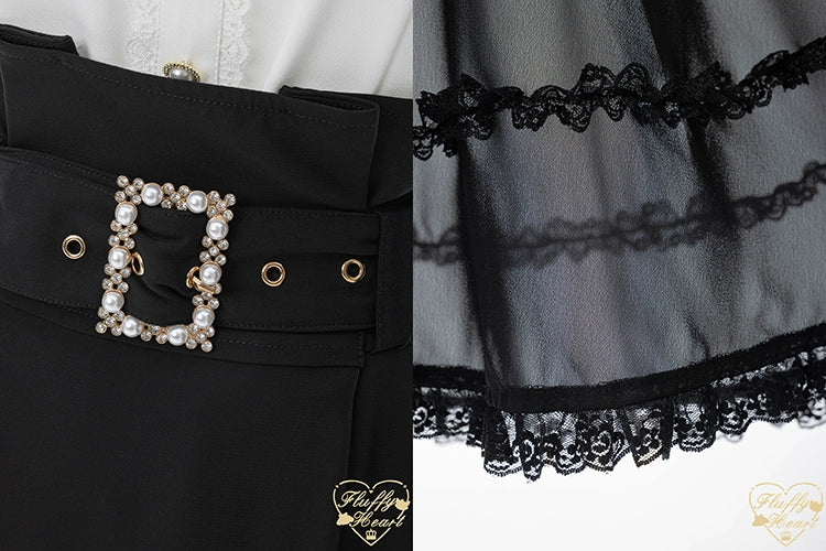 Lace-sleeves Jirai Kei Blouse & Voile Skirt With Detachable Belt 42954:758889
