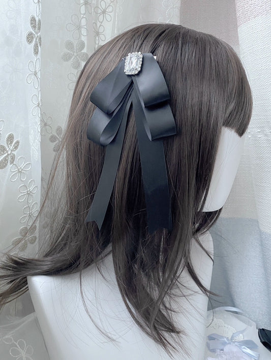 Jirai Kei Black Hair Clips Bow And Rhinestone Hair Clips 21678:439000