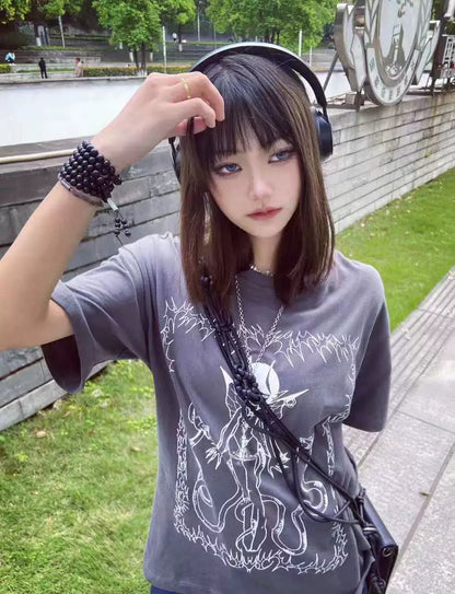 Subculture T-shirt Double Snake Print Short Sleeve Top 37706:577526