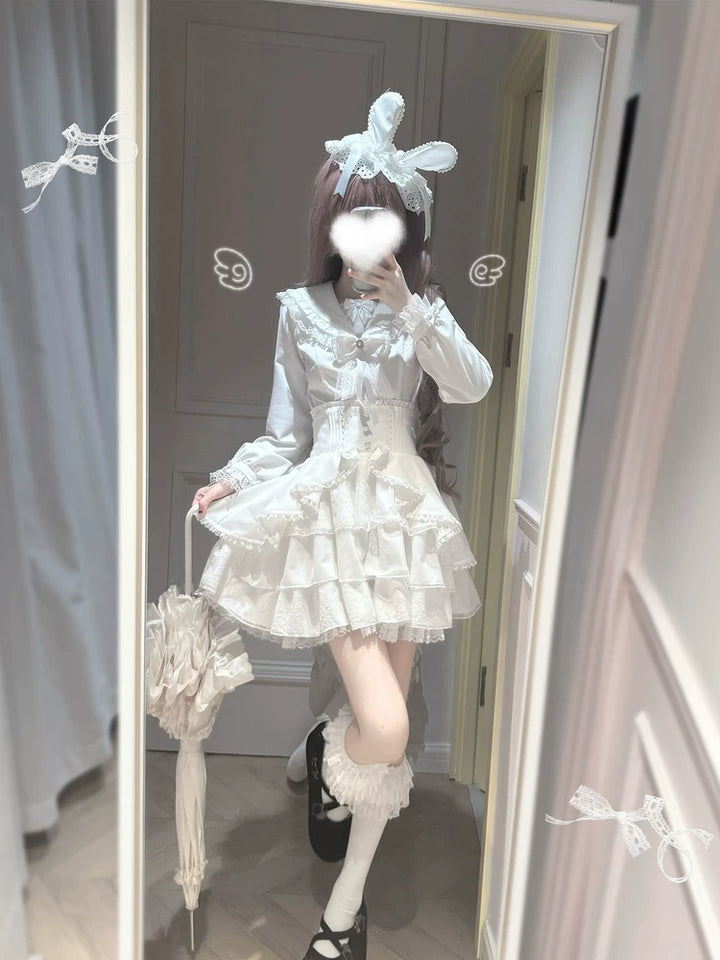 Ryousangata White Blouse, High-Waist Skirt, Winter Cape (2XL 3XL 4XL L M S XL) 44753:821930