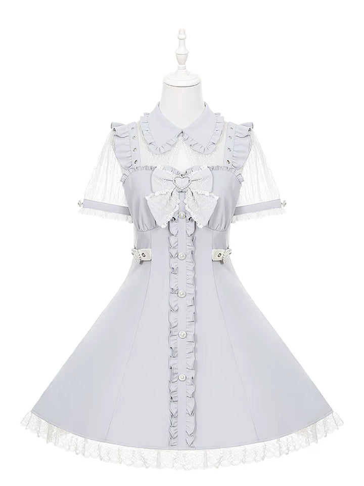 Dusty Blue Ryousangata High Waist Dress, Upper Lace Panel (L M S) 45574:856209