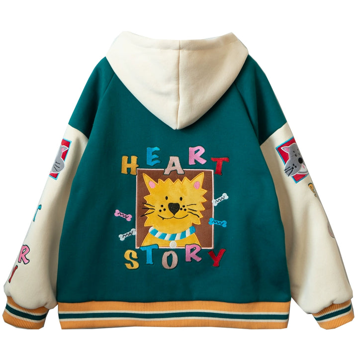 Kidcore Winter Coat Cartoon Embroidery Patch Oversized Hooide 31514:366612