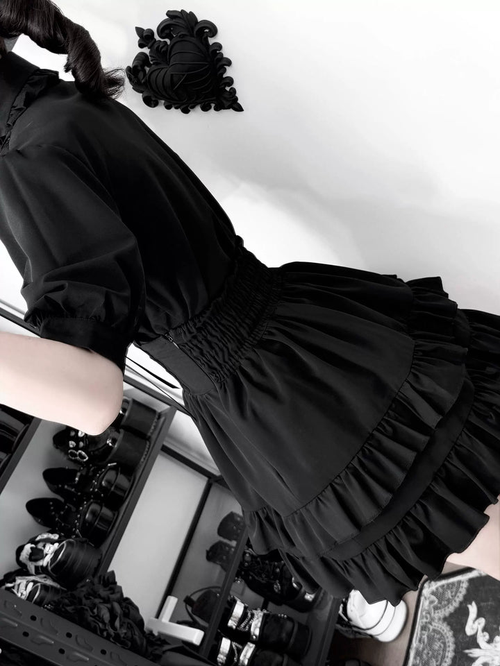 Black Jirai Kei Blouse & High Waist Skirt Set 45796:864031