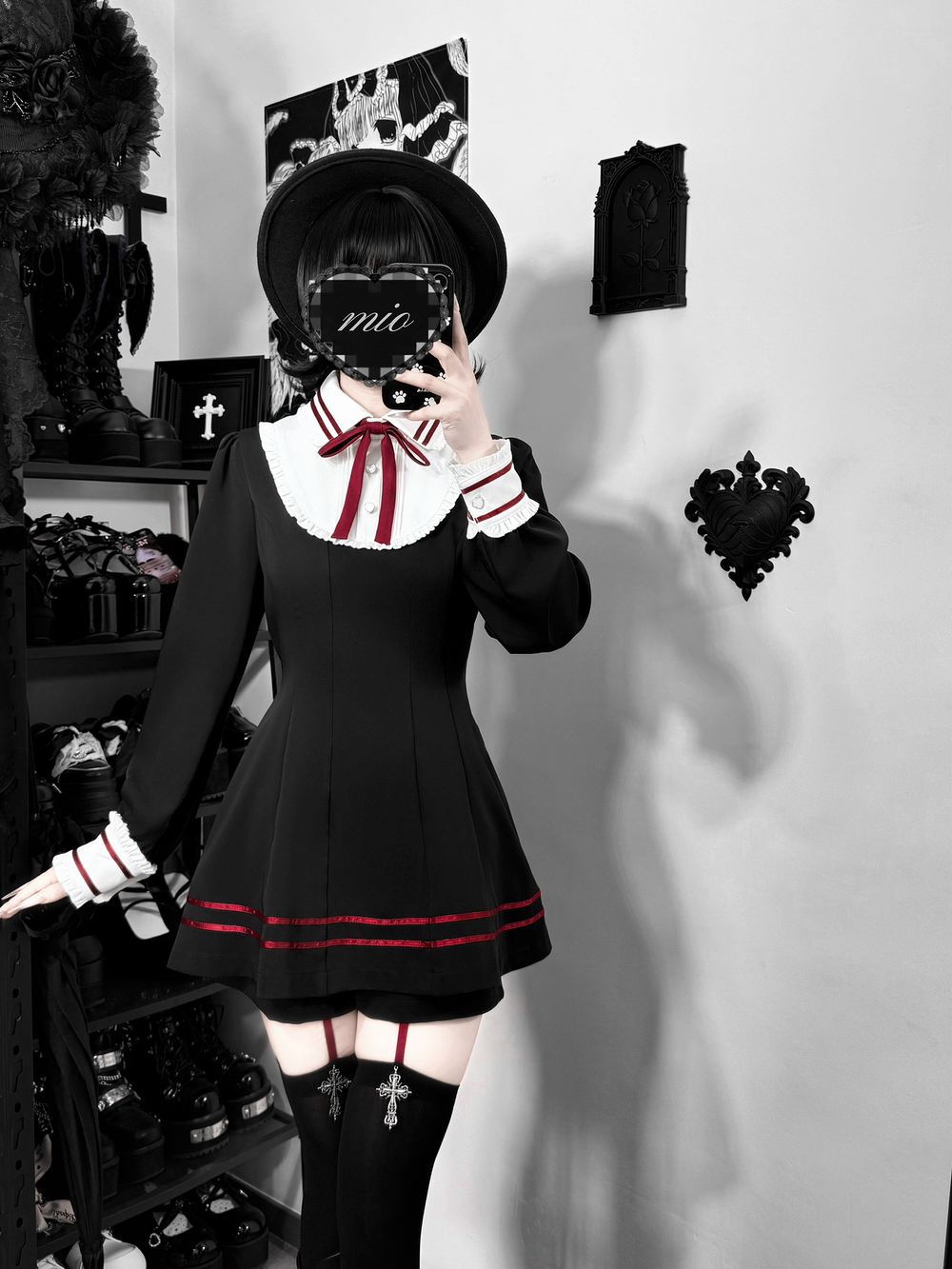 Japanese Style Cape Dress Set, Black & White (L M S XL XXL) 45264:844236