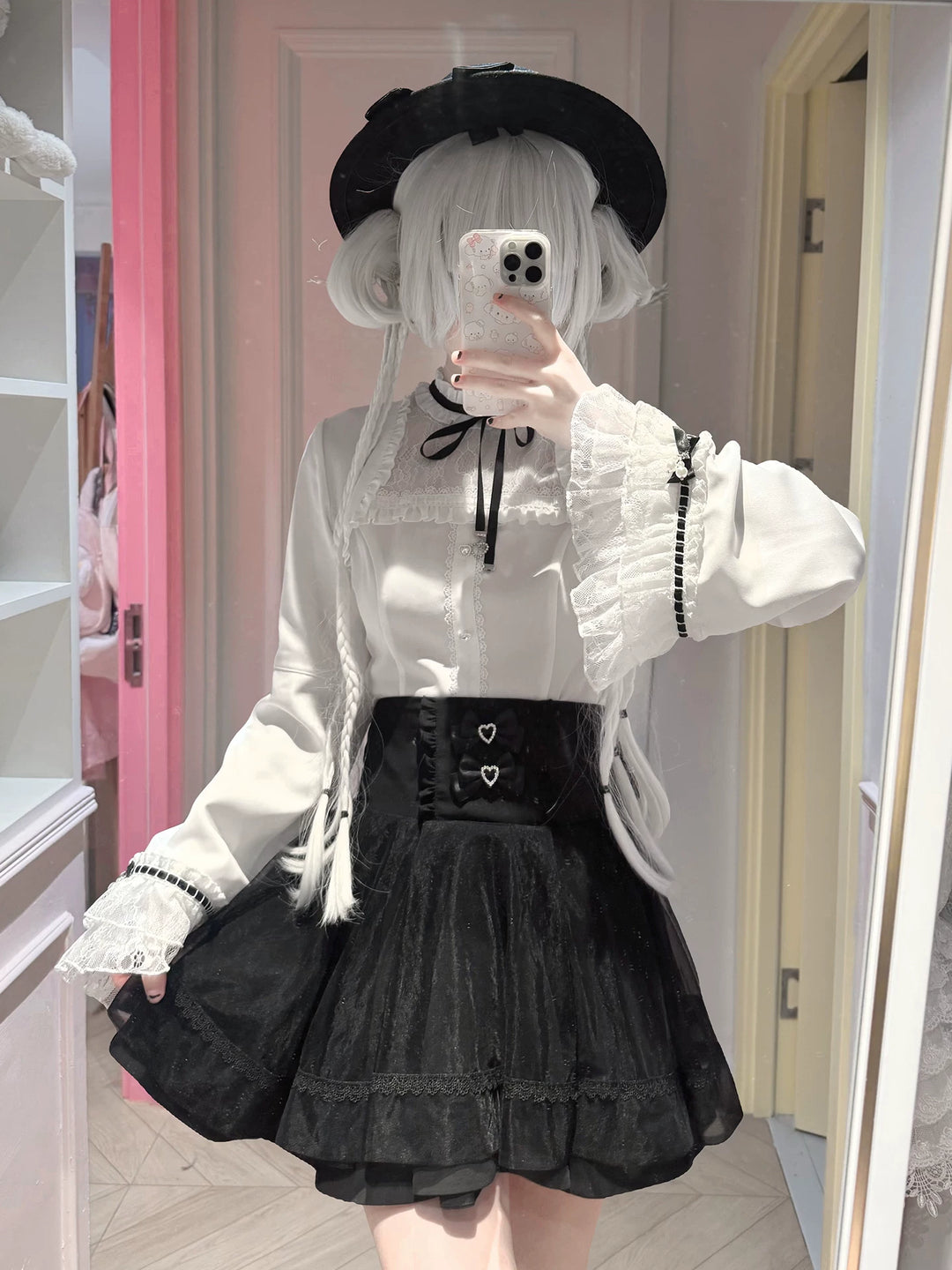 Jirai Kei Flared Sleeve Blouse, Double-Layered Skirt 45260:842935