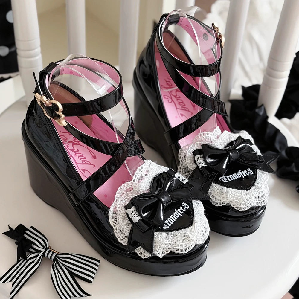 Sweet Lolita Wedge Shoes, Heart & Bow Details (35 36 37 38 39 40) 45951:872529