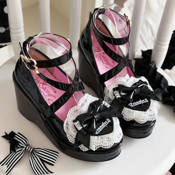Sweet Lolita Wedge Shoes, Heart & Bow Details (35 36 37 38 39 40) 45951:872529