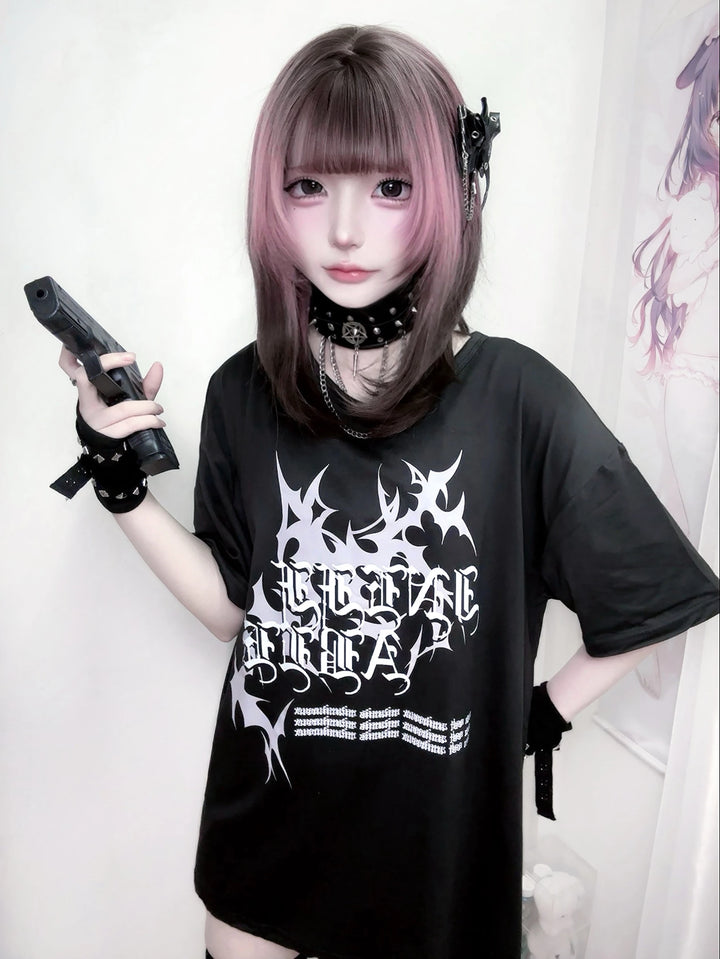 Subculture Oversized T-shirt, Printed Gothic Words 45015:838780