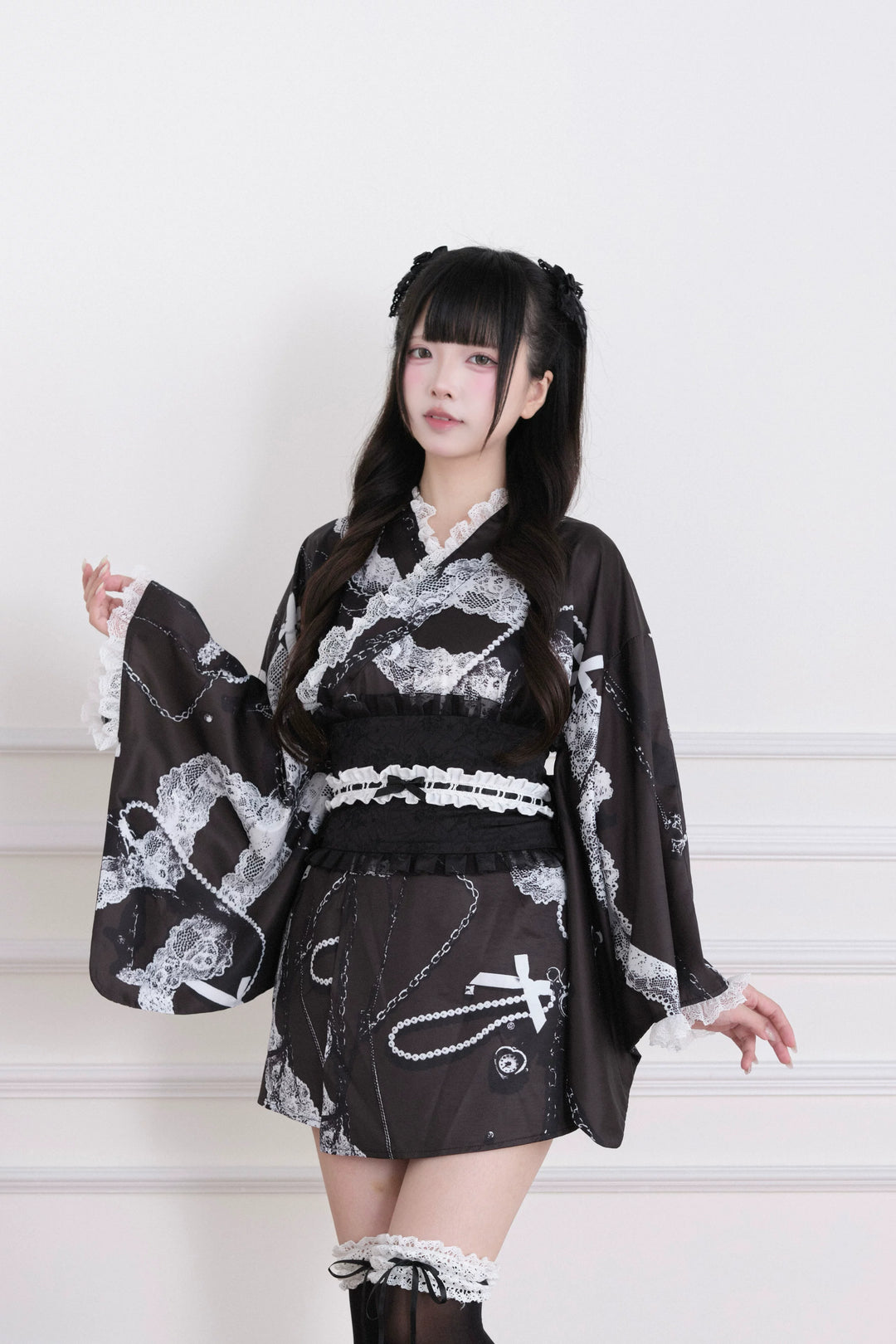 Gothic Lace Yukata Set, Detachable Lace Bow 45262:844256