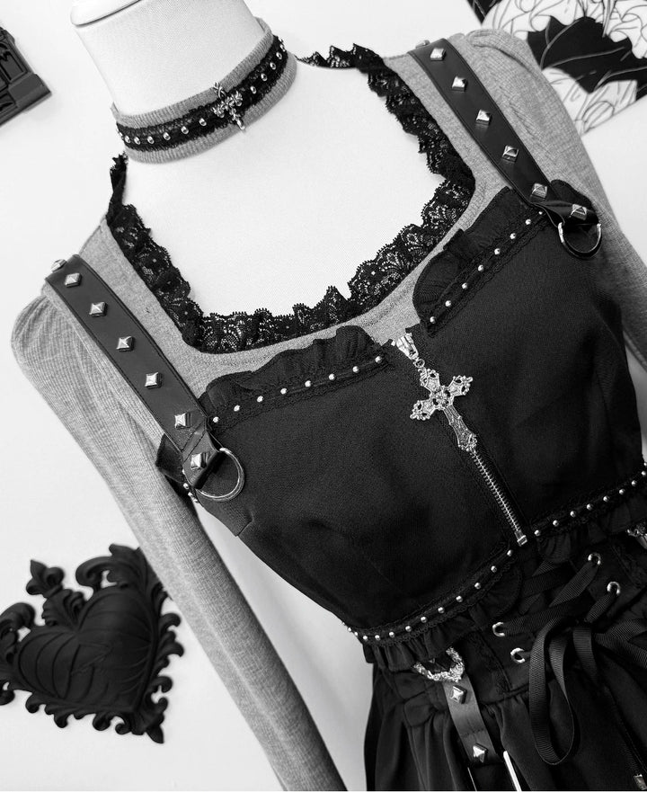 Jirai Kei Skirt Outfit, Top With Detachable Camisole (L M XL / Pre-order) 44809:822680