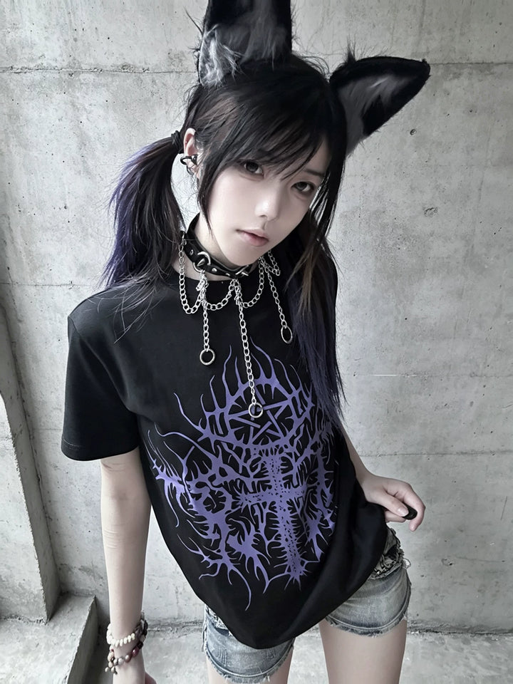 Cotton Subculture Cross Printed T-Shirt, Regular Shoulder 45696:859122