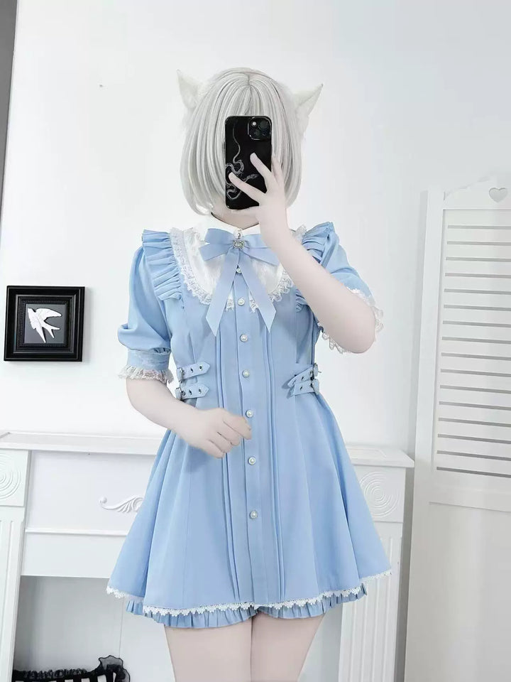 Jirai Kei Striped Dress, Lace Peter Pan Collar 45561:855063