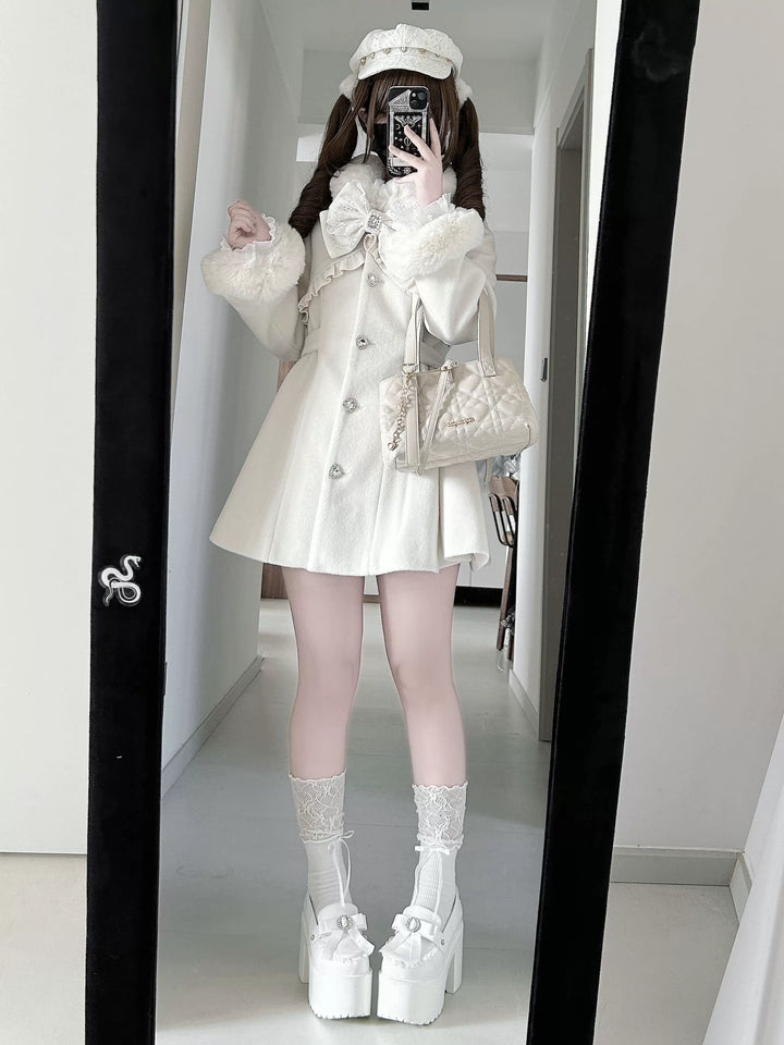 Fluffy Trim Ryousangata Winter Coat, Rhinestone Accents 44200:800813