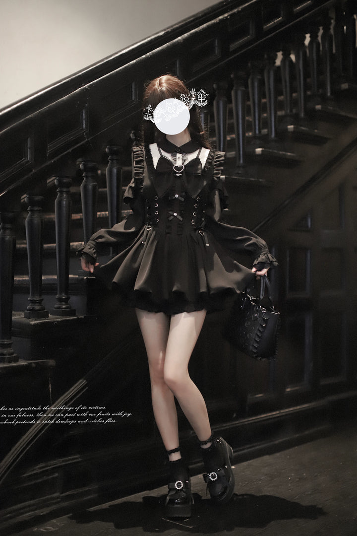 Jirai Kei Open-Shoulder Dress, Lace-Up Waist 44040:793880