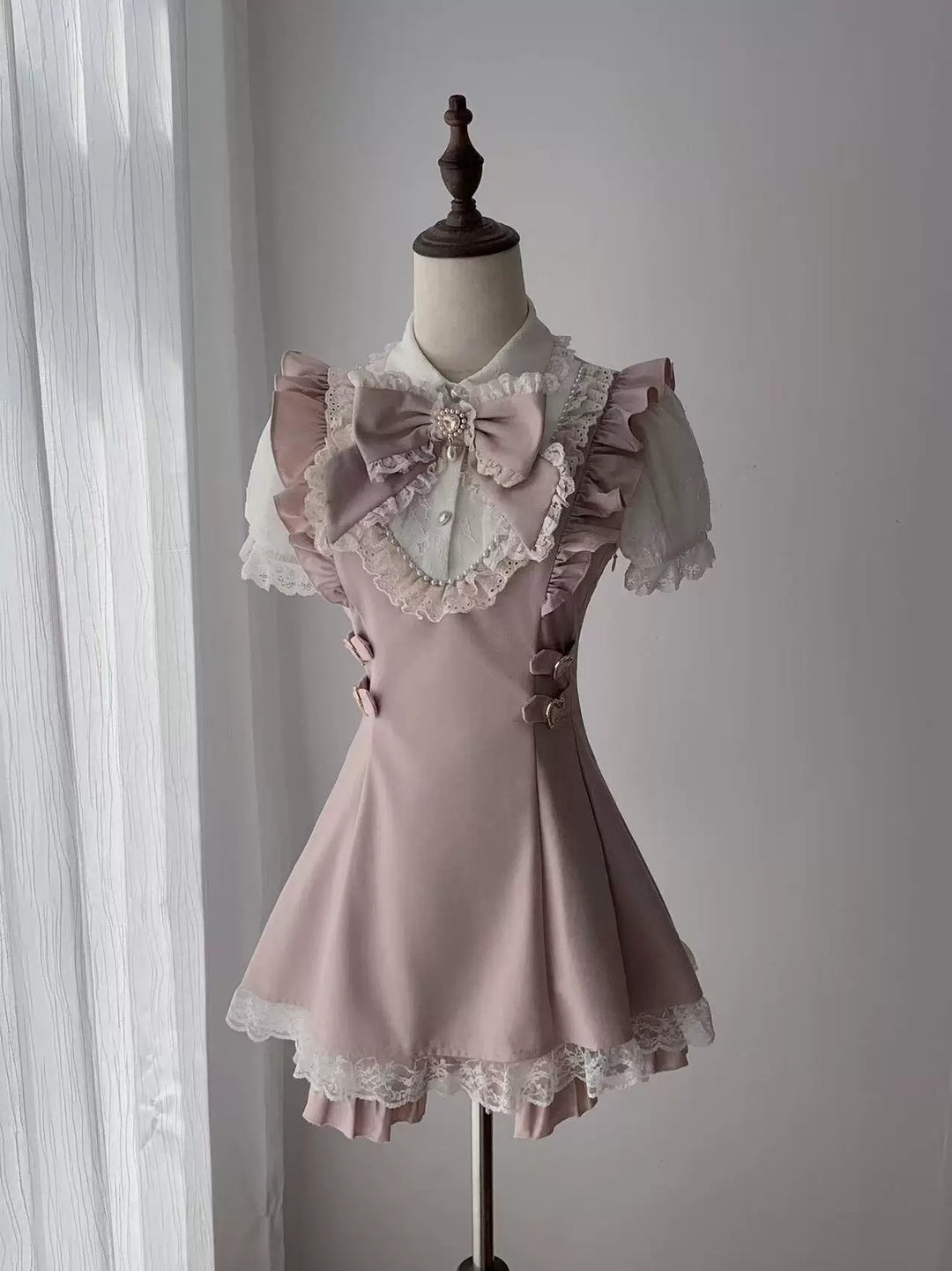 Ryousangata Pleated Hem Dress, Pearl-trimmed Neckline (L M S) 45554:853361
