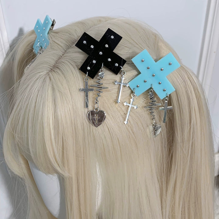 Jirai Kei Punk Hair Clips Subculture Cross Pendant Hair Clip 29272:357908 29272:357908