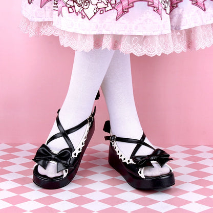 Lolita Shoes Round Toe Open Toe Lace Platform Sandals 37450:561610