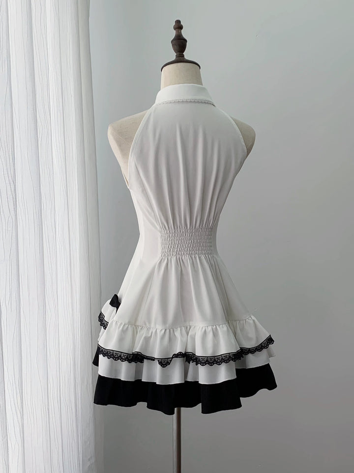 Jirai Kei Black White Dress and Jacket Set, Off-Shoulder 45988:871035