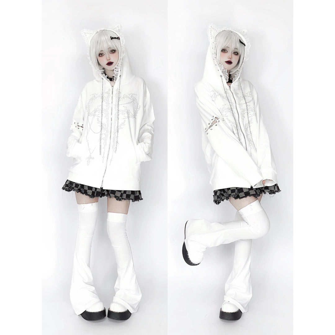 Jirai Kei Coat Zipper Hoodie Cat Ear Hooded Jacket 39668:636290