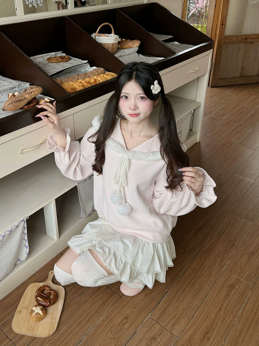 Kawaii Bunny Ear Hoodie, Tiered Skirt 43936:791154