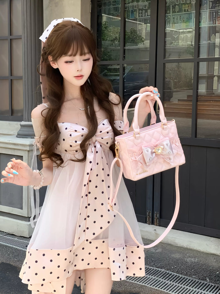 Ryousangata Square Handbag, Lace Bow & Diamond Quilting 45754:862820