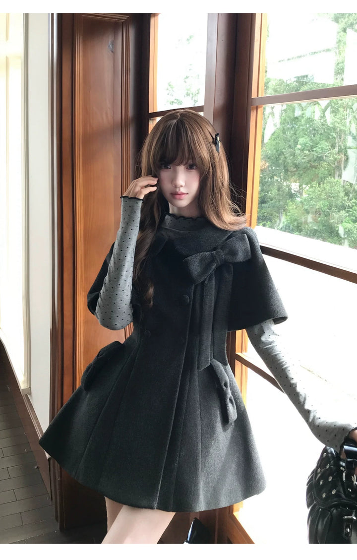 Autumn Cape Style Waist-Cinched Coat, Polka Dot Blouse 46011:872025