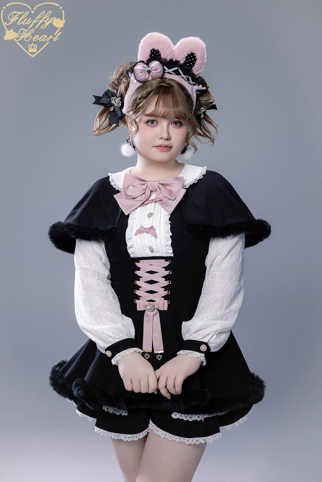 IP Collab Jirai Kei Dress Set, Detachable Fluffy Cape 44146:798035