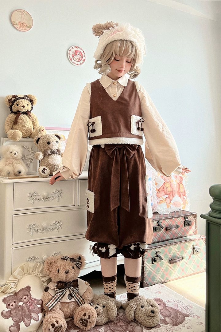 Kawaii Beige Coffee Coat Shirt Vest Shorts 22766:353684 22766:353684