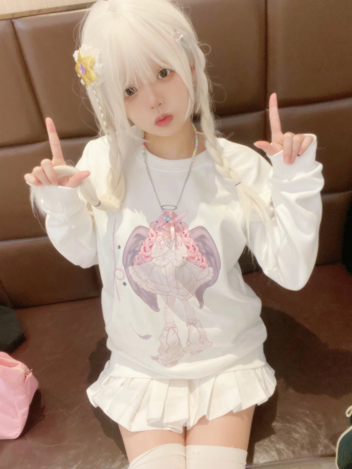 Tenshi Kaiwai Hoodie Angel Print Sweatshirt White Top 38084:579616