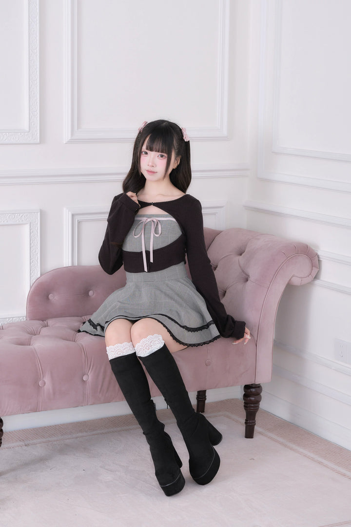 Ryousangata Plaid Dress, Knit Bolero & Elastic Shorts 44815:822701