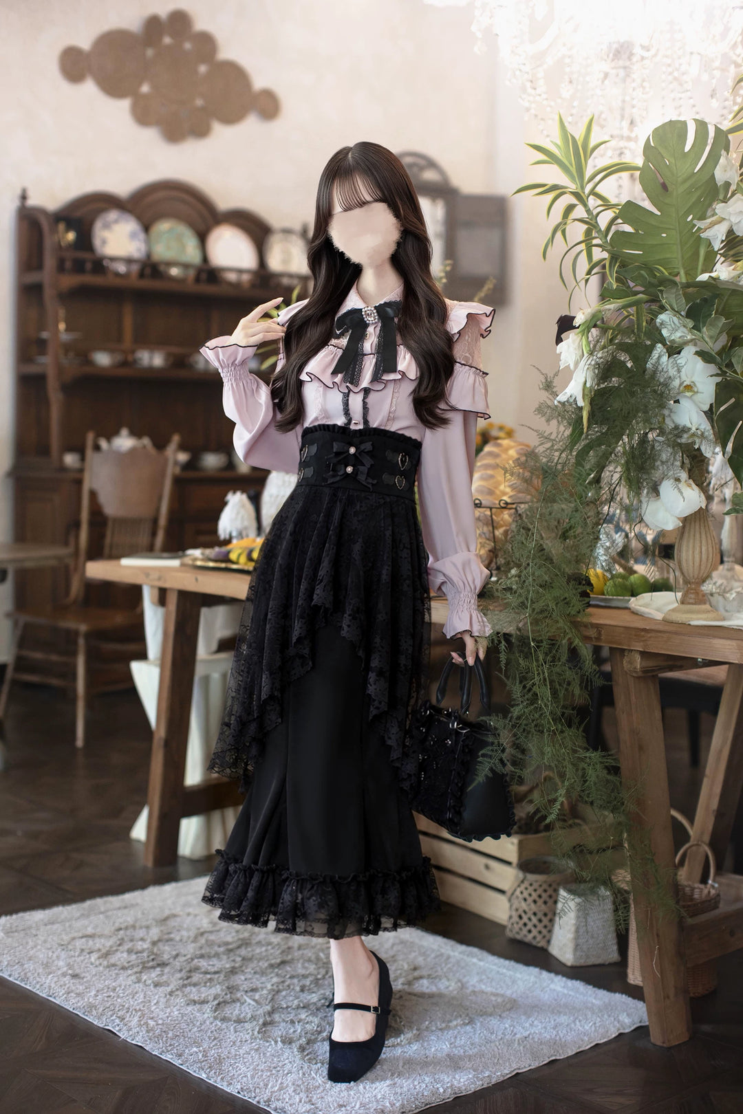 Seiso Kei Pink Blouse & Mermaid Skirt, Lace & Ruffles 45933:870752
