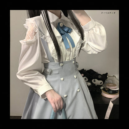 Jirai Kei Skirt Sweet Solid Color Strap Skirt (Blue / F) 29540:487226