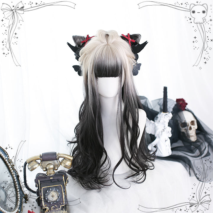 Lolita Wig Long Wavy Black White Wig Girl Curly Hair 35616:496218 35616:496218