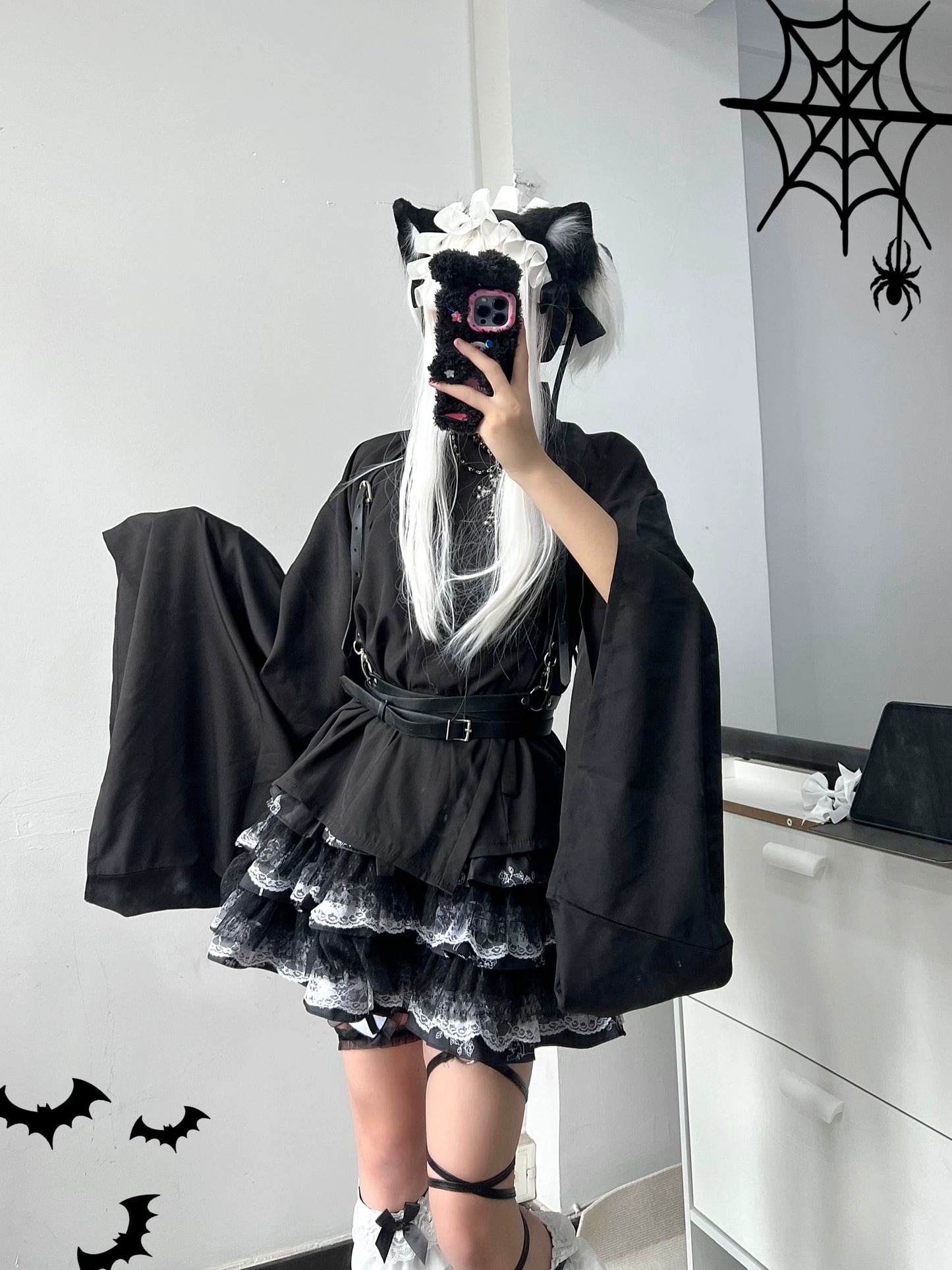Jirai Kei Skirt Gothic Punk Skirt Black Lace Puff Skirt 36582:558582