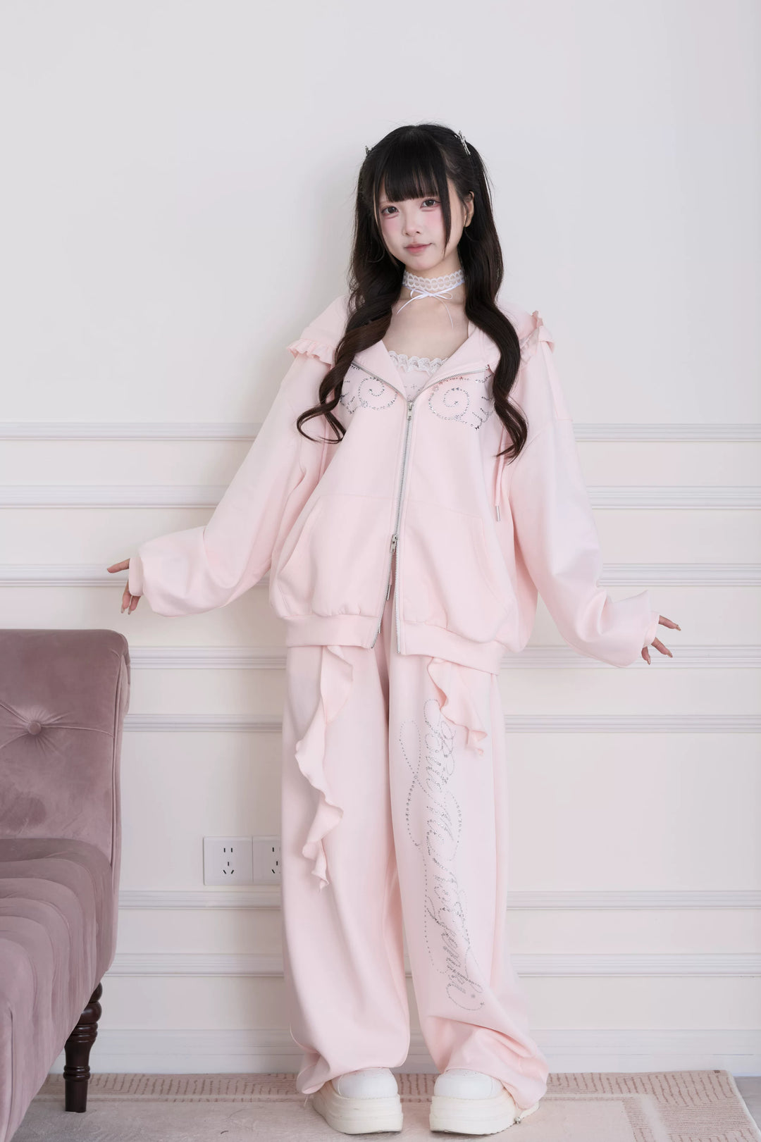 Sporty Hoodie Jacket 4-Piece Set, Hot-Fix Rhinestone 45857:865853