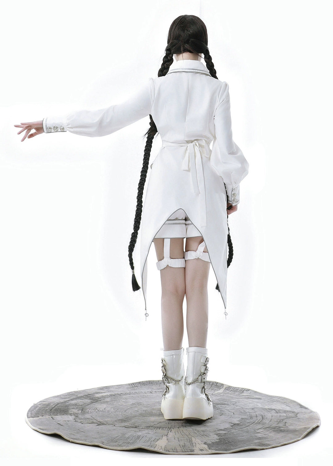 Cyberpunk Cloak Set White Hooded Cloak Top And Shorts 38820:602042