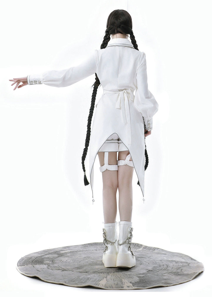 Cyberpunk Cloak Set White Hooded Cloak Top And Shorts 38820:602042