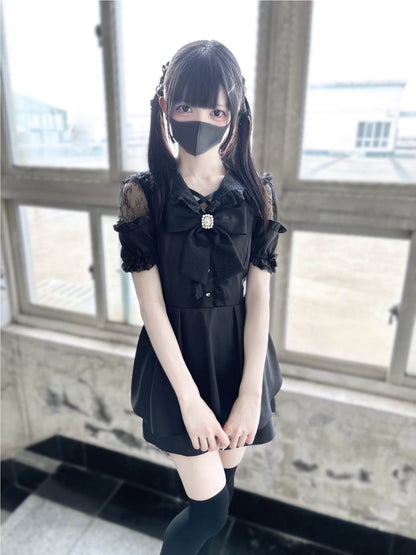 Jirai Kei Dress Set Black Short Sleeve Dress And Shorts 37848:571600