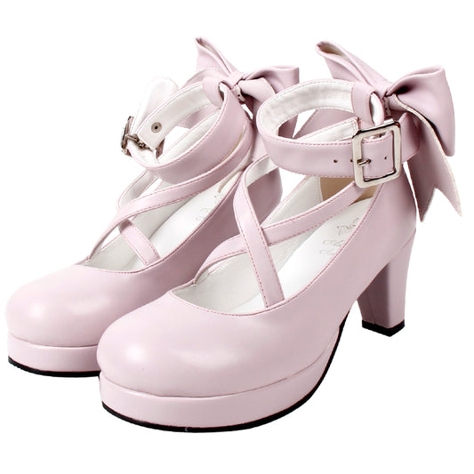 Lolita Shoes Round Toe High Heels With Bow Ties Multicolor (33 34 35 36 37 38 39 40 41 42 43 44 45 46 47 / pink) 31800:369846