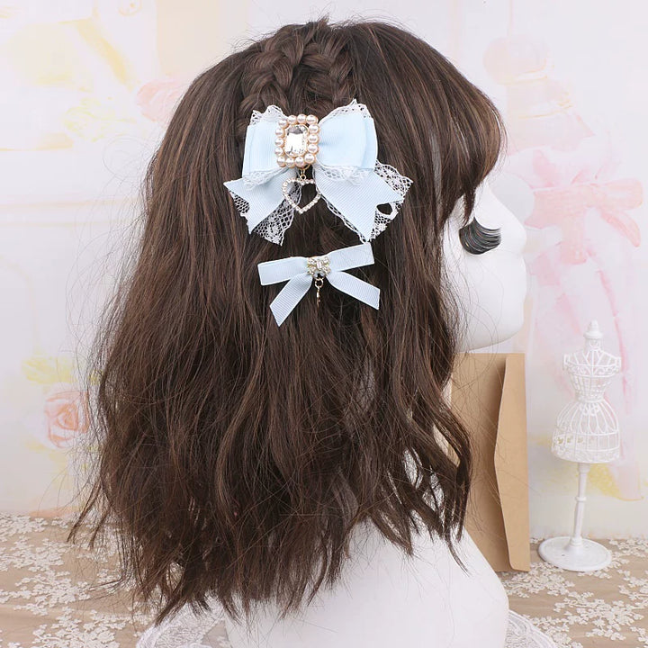 Jirai Kei Hair Clip, Rhinestone Bow & Heart Pendant 45071:834151