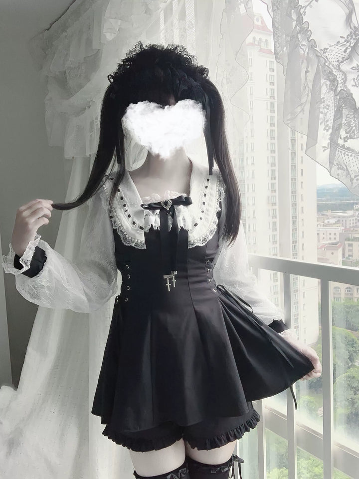 Long-Sleeved Jirai Kei Dress, Pocketed Shorts 43856:787346