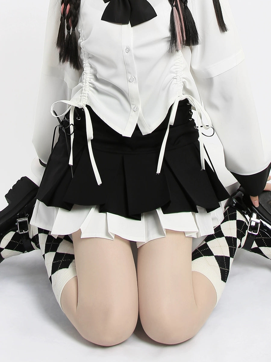 Kawaii Fashion Black Skirt Side Lace Up Pleated Skirt 22750:326956