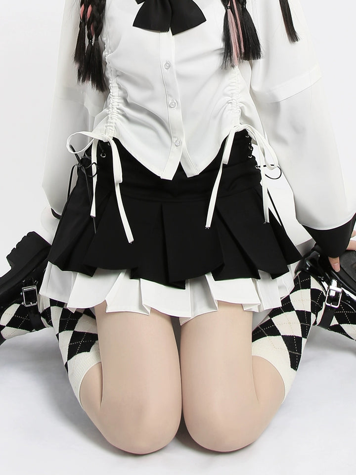 Kawaii Fashion Black Skirt Side Lace Up Pleated Skirt 22750:326956 22750:326956