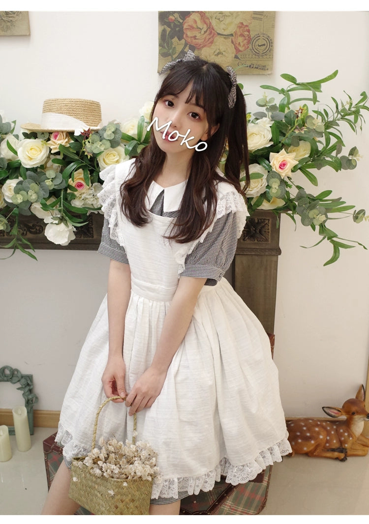 Lolita Dress White Apron Dress Cotton Suspender Skirt 36554:518662