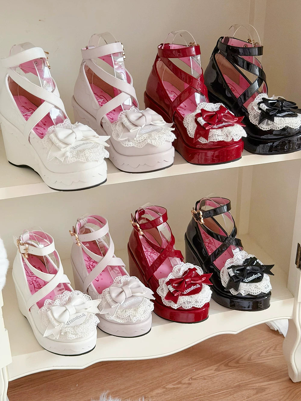 Sweet Lolita Wedge Shoes, Heart & Bow Details 45951:872512